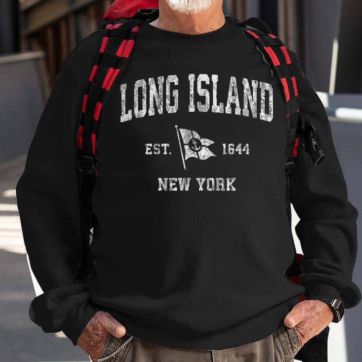 Long Island Nyc New York Ny Vintage Boat Anchor Flag Sweatshirt Gifts for Old Men