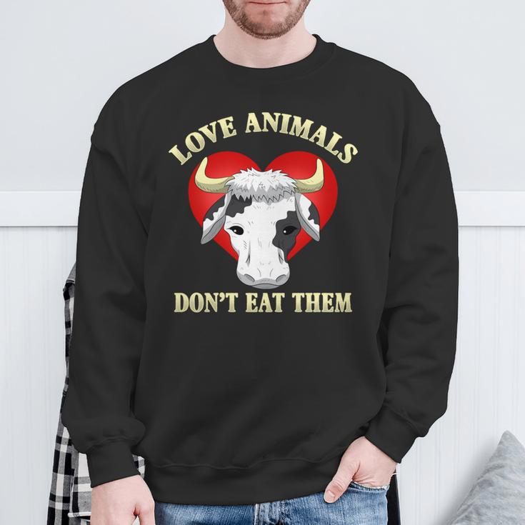 Love Animals Don't Eat Them Vegan Vegetarian Cow Face Sweatshirt Gifts for Old Men