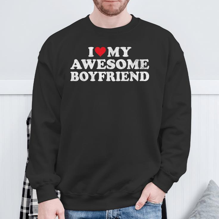 I Love My Awesome Boyfriend Heart Couples Girlfriend Sweatshirt Gifts for Old Men