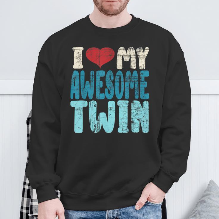 I Love My Awesome Twin Twins Brothers Matching Distressed Sweatshirt Gifts for Old Men