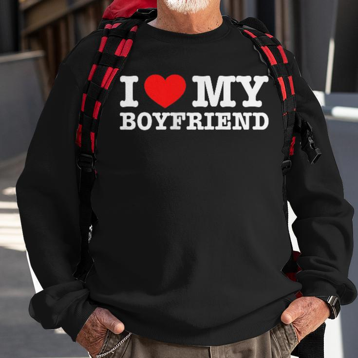 I Love My Boyfriend Pocket Graphic Matching Couples Sweatshirt Gifts for Old Men