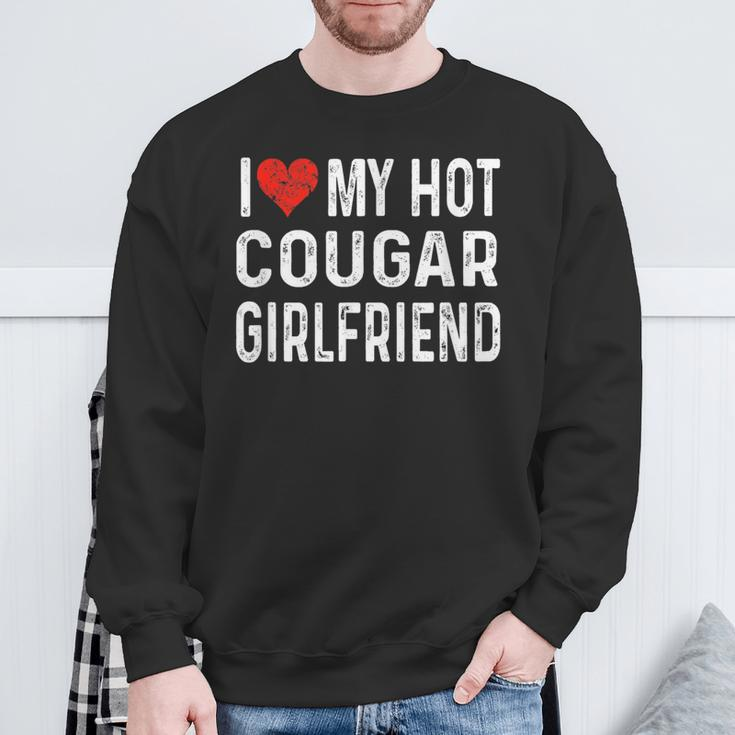 I Love My Hot Cougar Girlfriend Distressed Heart Sweatshirt Gifts for Old Men