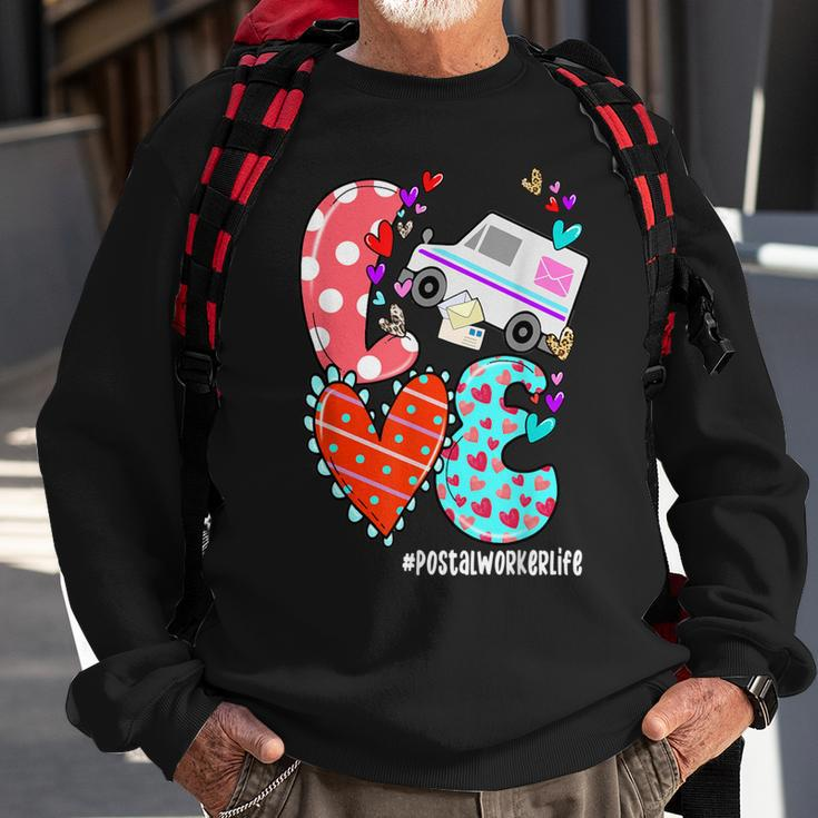 Love Postal Worker Life Leopard Heart Valentine's Day Sweatshirt Gifts for Old Men