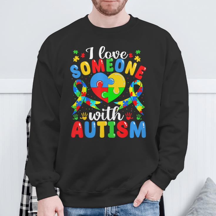 I Love Someone With Autism Awareness Heart Puzzle Pieces Sweatshirt Gifts for Old Men
