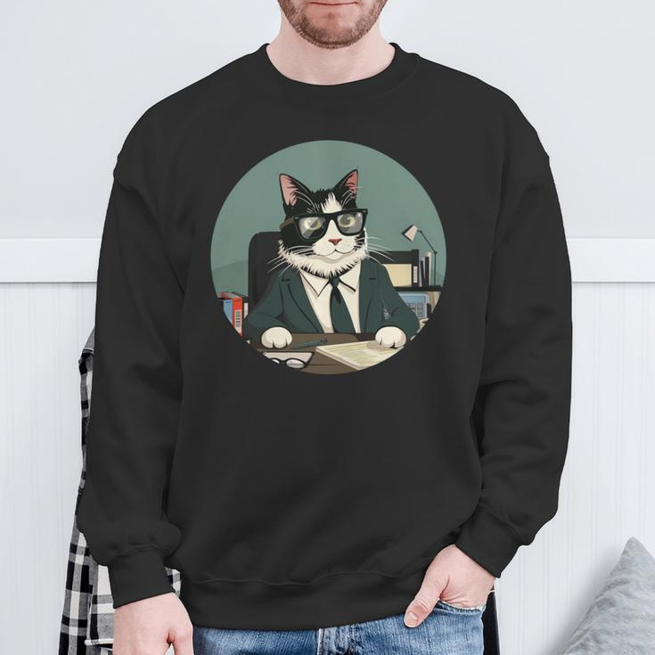 Lustiger Mitarbeiter Des Jahres Mit Dieser Lustigen Katze Mit Brille Sweatshirt Geschenke für alte Männer