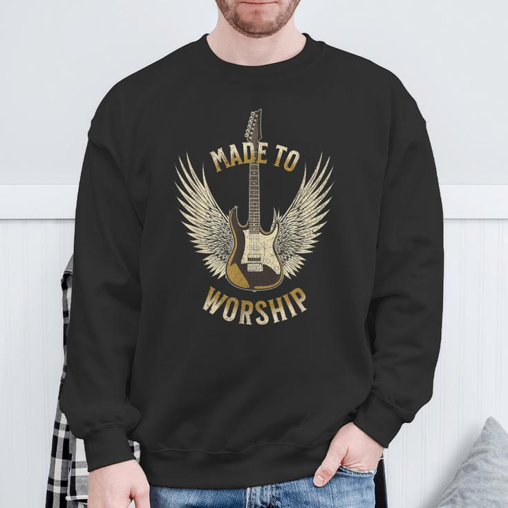 Made To Worship Musician Guitar Faith Plectrum Sweatshirt Gifts for Old Men