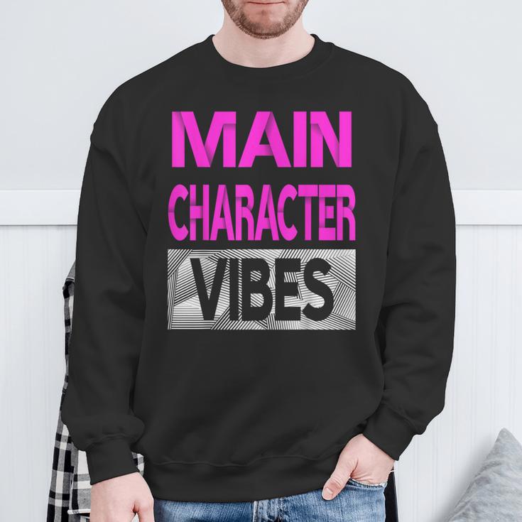 Main Character Vibes Pink Color Graphic Sweatshirt Gifts for Old Men