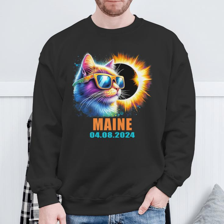 Maine Total Solar Eclipse 2024 Cat Solar Eclipse Glasses Sweatshirt Gifts for Old Men
