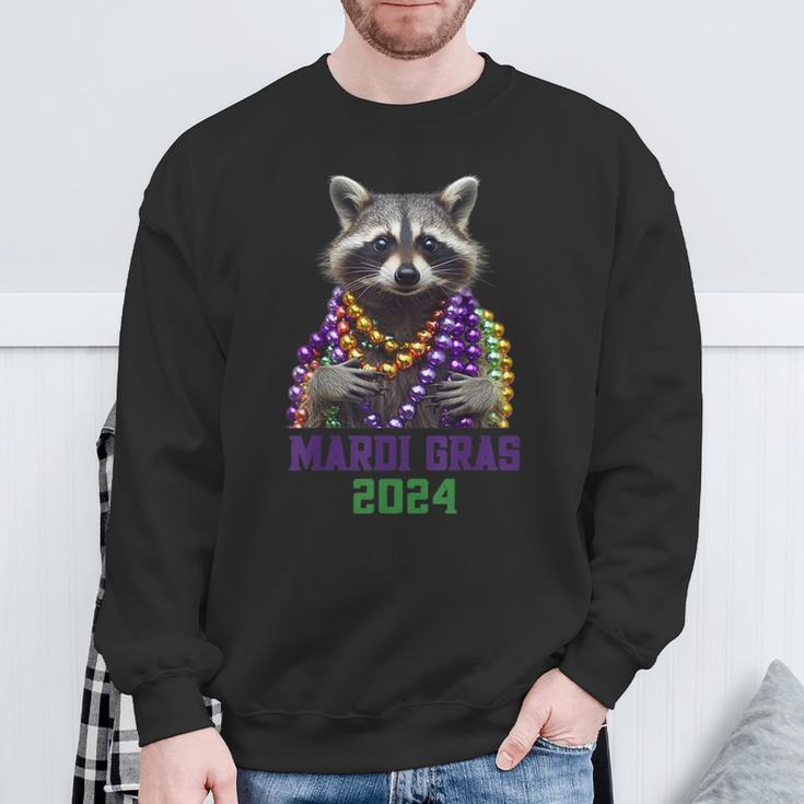 Mardi Gras 2024 Bead Party Street Parade Cute Raccoon Sweatshirt Gifts for Old Men