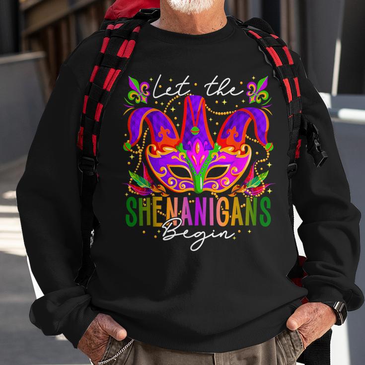 Mardi Gras Costume Let The Shenanigans Begin Mask Women Sweatshirt Gifts for Old Men