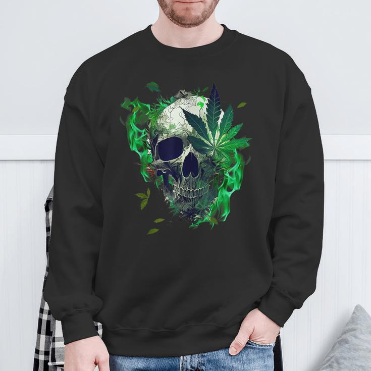 Marijuana Skull Smoke Weed Cannabis 420 Pot Leaf Sugar Skull Sweatshirt Gifts for Old Men