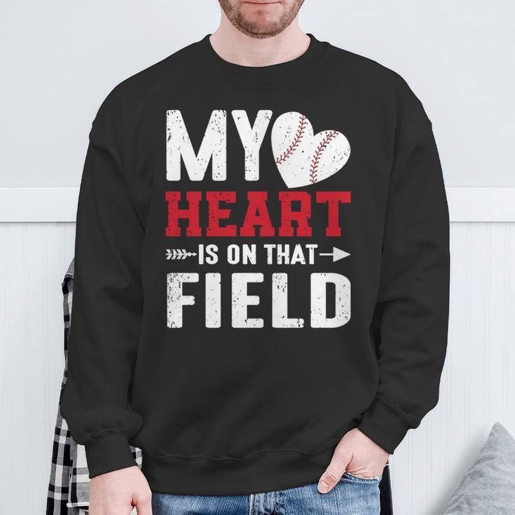 Mein Herz Ist Auf Dem Feld Baseball Papa Sweatshirt Geschenke für alte Männer