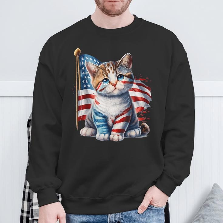 Memorial Day Cat Kitten 4Th Of July Patriotic Usa Flag Sweatshirt Gifts for Old Men