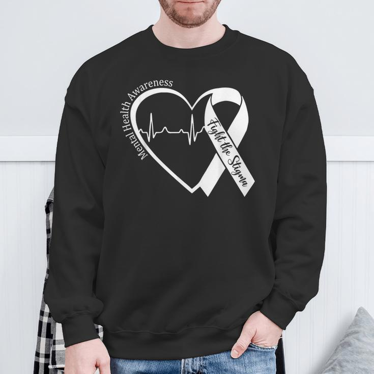 Mental Health Awareness Heart Fight The Stigma Green Ribbon Sweatshirt Gifts for Old Men