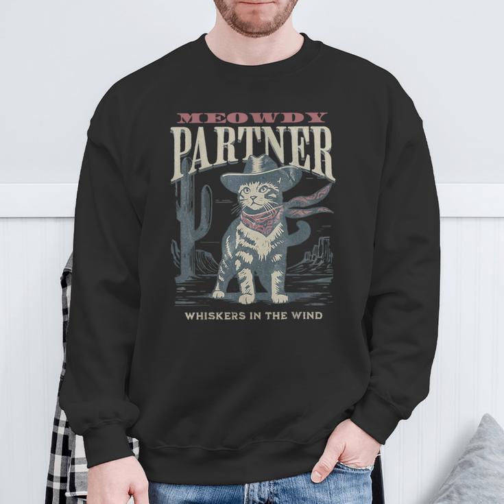 Meowdy Partner Cowboy Cat Country Western Cat Sweatshirt Gifts for Old Men