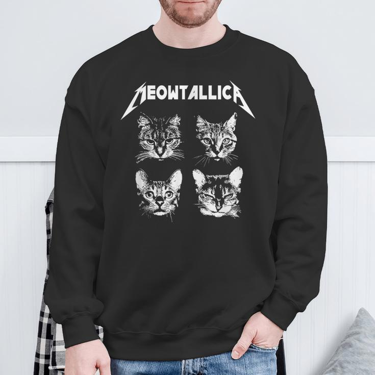 Meowtallica Black White Parody Band Cat Kitten Lover Sweatshirt Gifts for Old Men