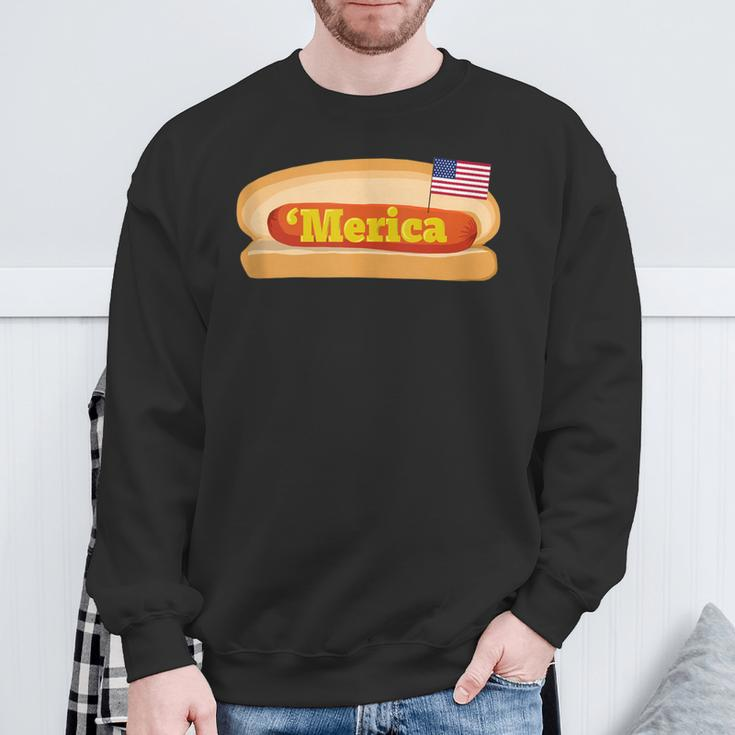 'Merica Hot Dog Flag Patriotic American Flag Hot Dog Sweatshirt Gifts for Old Men