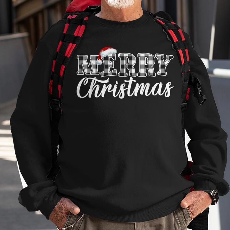 Merry Christmas Buffalo Plaid Black And White Santa Hat Xmas Sweatshirt Gifts for Old Men