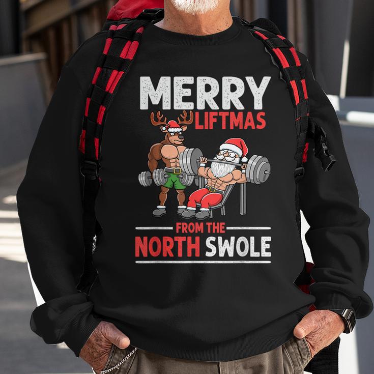 Merry Liftmas From North Swoie Muscle Santa Weightlifting Sweatshirt Gifts for Old Men