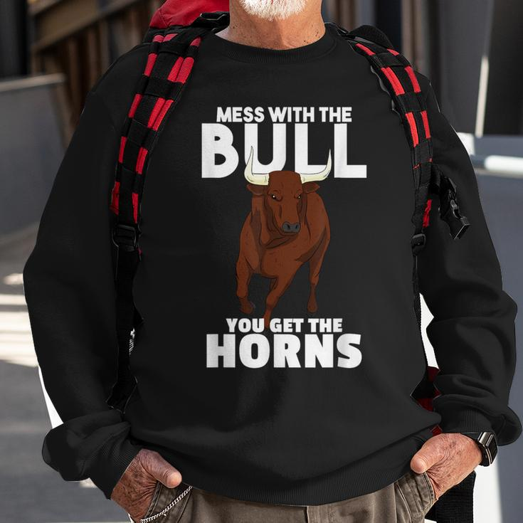 Mess With The Bull You Get The Horns Cowboy Wisdom Farmer Sweatshirt Gifts for Old Men