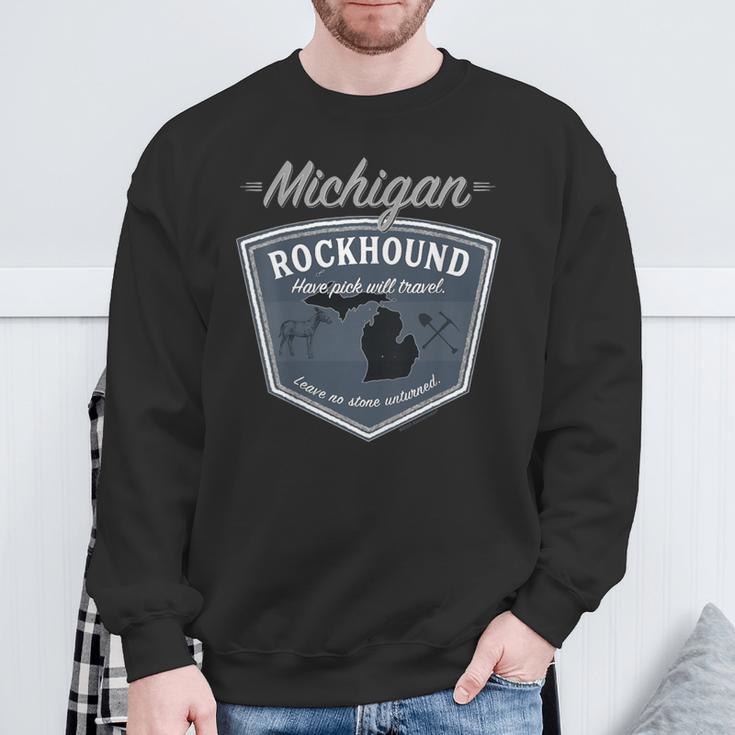 Michigan Rockhound Rock Collector Gear Back Side Print Sweatshirt Gifts for Old Men