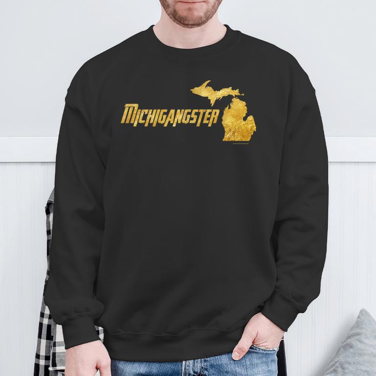 Michigangster Gold Detroit Michigan Midwest Mitten Sweatshirt Gifts for Old Men