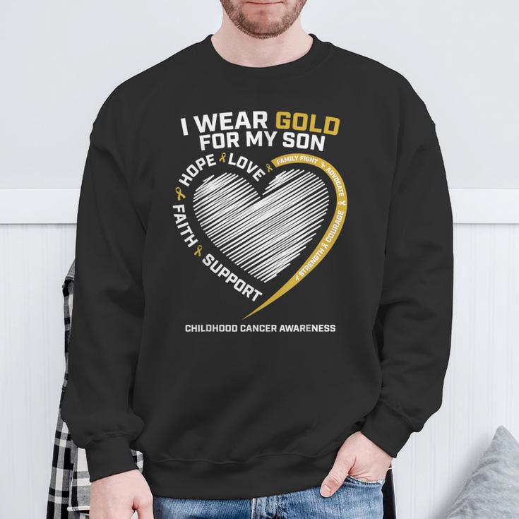 Mom Dad I Wear Gold For My Son Childhood Cancer Awareness Sweatshirt Gifts for Old Men