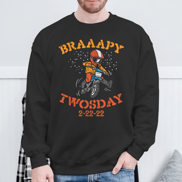 Motocross Braaapy Twosday 2-22-22 2Sday 2S Day Dirt Bike Sweatshirt Gifts for Old Men