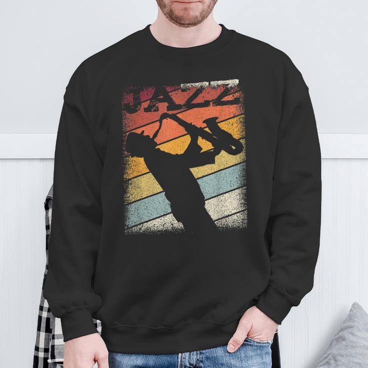 Music Retro Blues Man Plays Saxophone Jazz Sweatshirt Gifts for Old Men