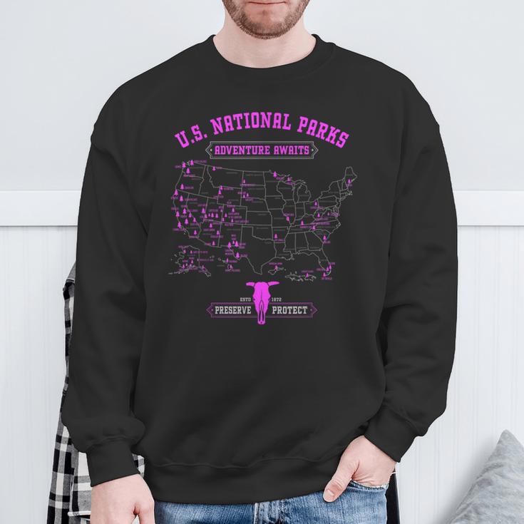 National Parks Map American Hiking Camping Sweatshirt Gifts for Old Men