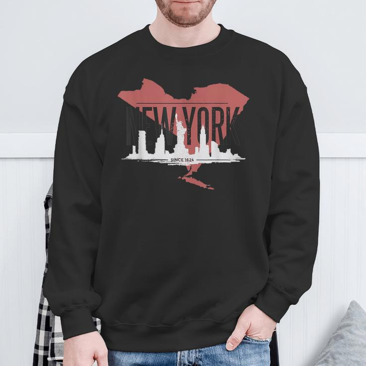 New York City Since 1624 Skyline State Map Ny Nyc Sweatshirt Gifts for Old Men