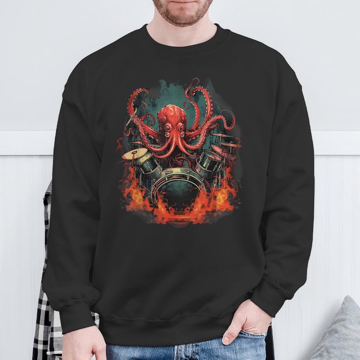 Octopus Japanese Playing Drums Drummer Drumming Musician Sweatshirt Gifts for Old Men