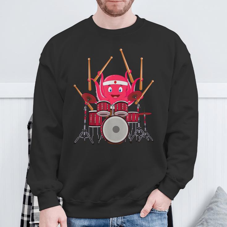 Octopus Playing Drums Music Musician Band Octopus Drummer Sweatshirt Gifts for Old Men