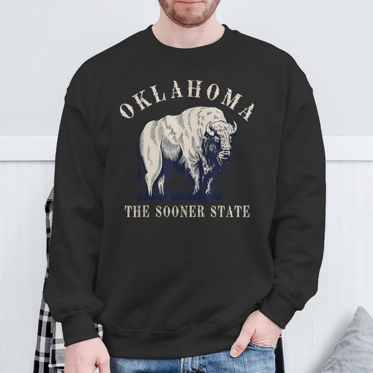 Oklahoma The Sooner State American Bison Buffalo Vintage Sweatshirt Gifts for Old Men
