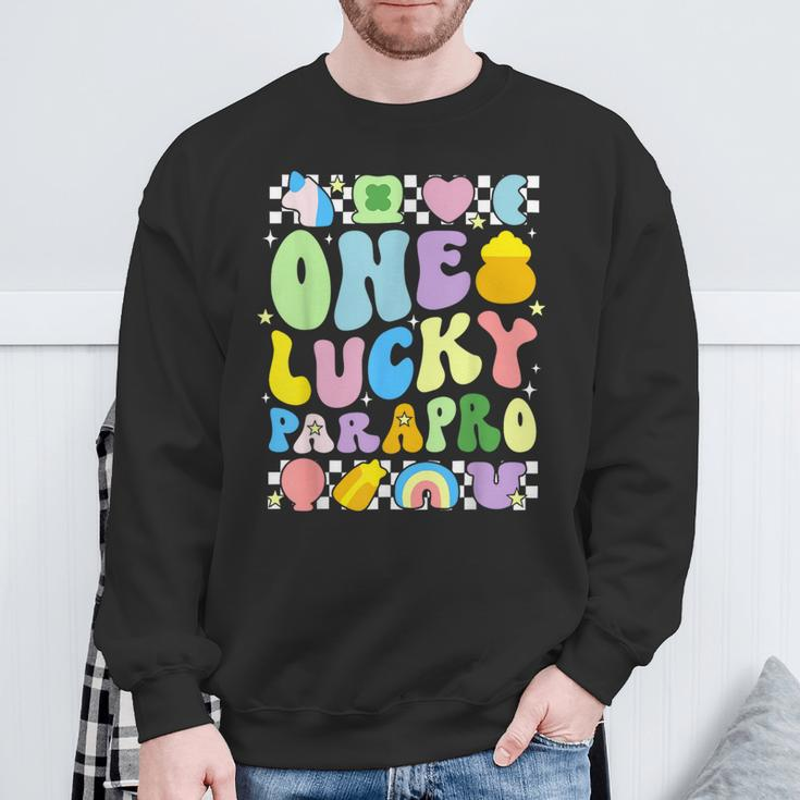 One Lucky Parapro St Patrick's Day Paraprofessional Groovy Sweatshirt Gifts for Old Men