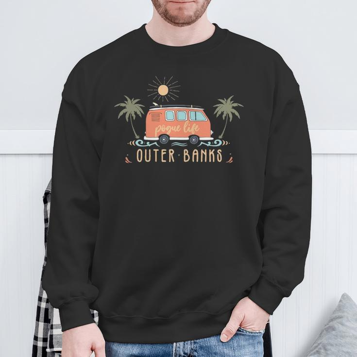 Outer Banks Dreaming Surfer Van Pogue Life Beach Palm Trees Sweatshirt Gifts for Old Men