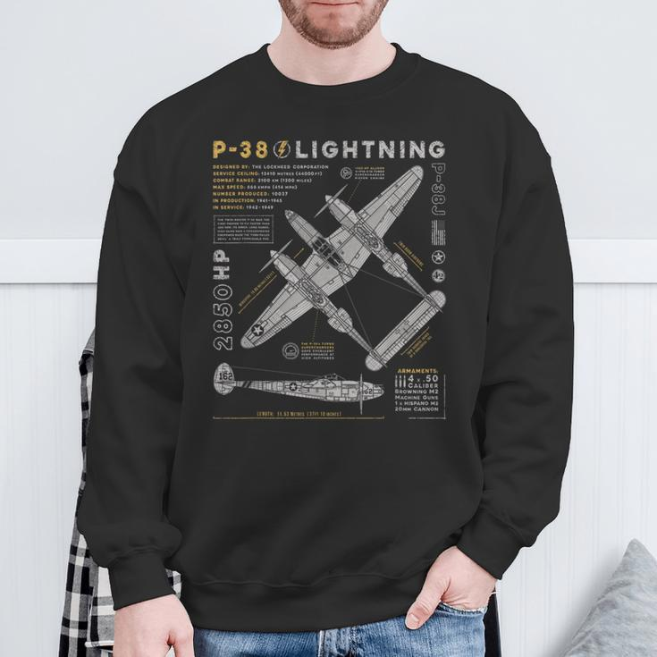 P-38 Lightning Vintage P38 Fighter Aircraft Ww2 Aviation Sweatshirt Gifts for Old Men