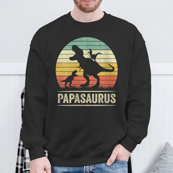 Papasaurus Dinosaur Papa Tyrannosaurus Dino Twin Pack Mit-Ausschnitt Sweatshirt Geschenke für alte Männer