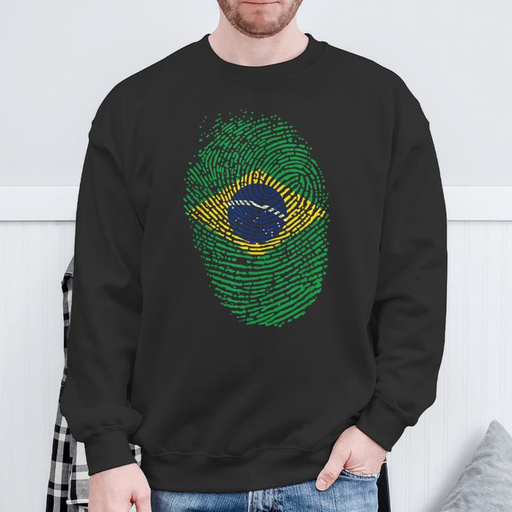 Patriotic Fingerprint Brazil Brazilian Flag Sweatshirt Gifts for Old Men