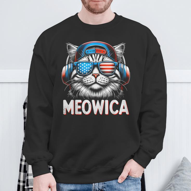 Patriotic Meowica 4Th Of July Cat American Flag Usa Kitty Sweatshirt Gifts for Old Men