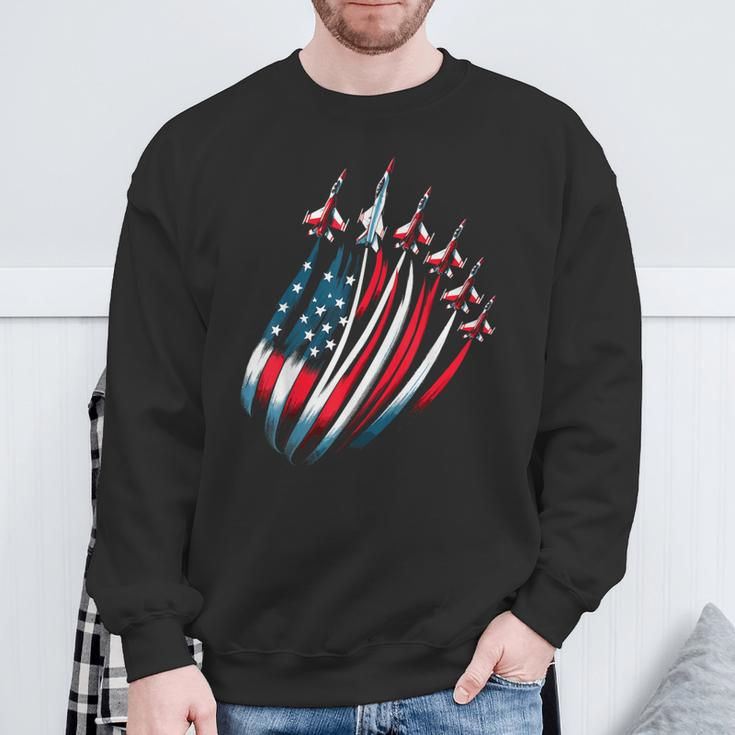 Patriotic Usa Flag Fighter Jets Boys 4Th Of July Sweatshirt Gifts for Old Men