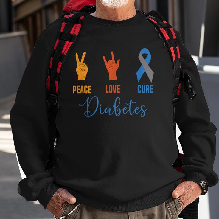 Peace Love Cure Grey Blue Ribbon Type 1 Vintage Diabetes Sweatshirt Gifts for Old Men