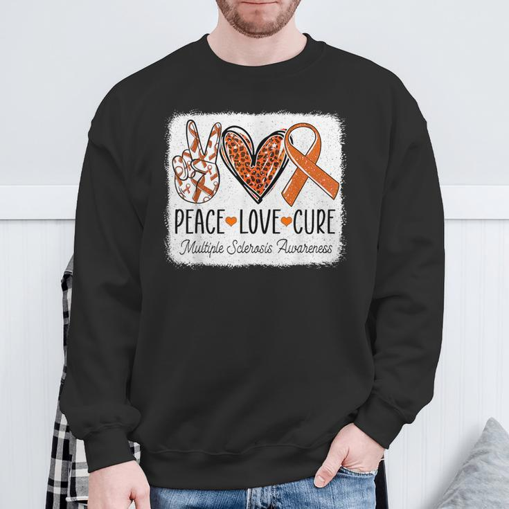 Peace Love Cure Ms Warrior Multiple Sclerosis Awareness Sweatshirt Gifts for Old Men