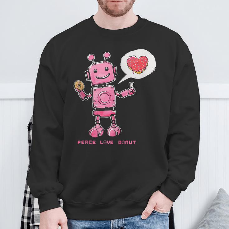 Peace Love Donuts Retro Robot Sweatshirt Gifts for Old Men