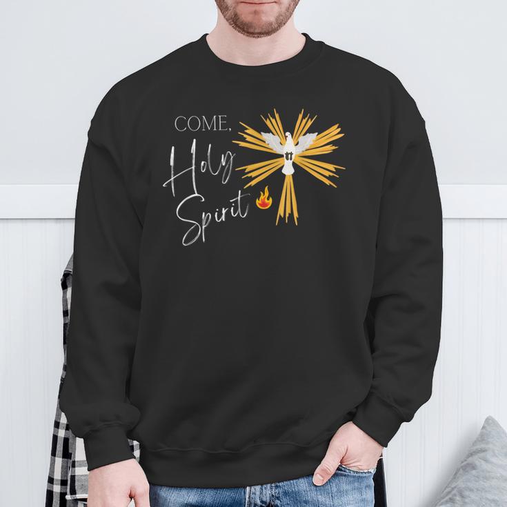 Pèntecost Taube Feuer Symbole Kommen Heiliger Geist Typografie Sweatshirt Geschenke für alte Männer