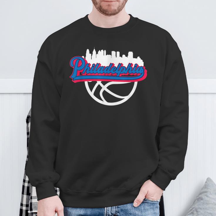 Philadelphia Vintage Basketball Script City Skyline Fan Sweatshirt Gifts for Old Men