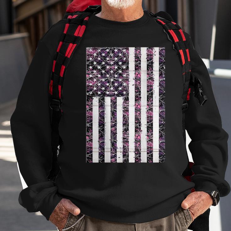 Pink Deer Hunting Camo Camouflage American Flag Back Print Sweatshirt Gifts for Old Men