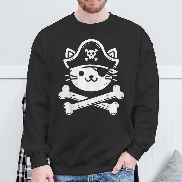 Pirate Cat Crossbones Cat Lover Cats Kitten Owner Sweatshirt Gifts for Old Men