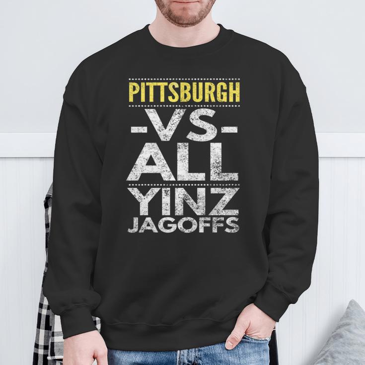 Pittsburgh -Vs- All Yinz Jagoffs Distressed Sweatshirt Gifts for Old Men