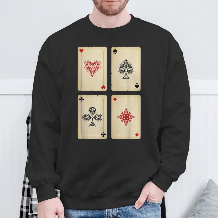 Poker Texas Hold'em Gambling Casino 4 Aces Poker Sweatshirt Gifts for Old Men